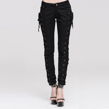Load image into Gallery viewer, TRW105 daily life Punk style lace up stretchy black women pants