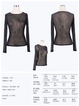 Load image into Gallery viewer, TT031 daily Spider web jacquard classic style round collar long sleeve mesh women T-shirts