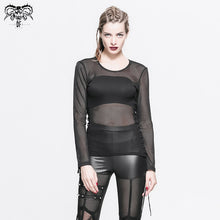 Load image into Gallery viewer, TT035 daily life fetish see through mesh O neck long sleeve sexy ladies cotton T-shirts
