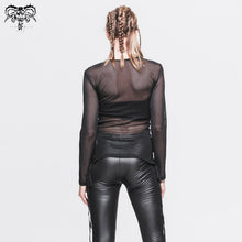 Load image into Gallery viewer, TT035 daily life fetish see through mesh O neck long sleeve sexy ladies cotton T-shirts