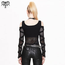 Load image into Gallery viewer, TT048 mesh spliced off the shoulder sexy women punk long sleeves T-shirts
