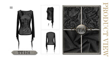 Load image into Gallery viewer, TT124 Gothic Snake flocking printed horn sleeve sexy ladies mesh T-shirt