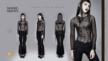 Load image into Gallery viewer, TT124 Gothic Snake flocking printed horn sleeve sexy ladies mesh T-shirt