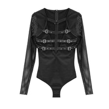 Load image into Gallery viewer, TT131 Adjustable leather loops mesh sleeves sexy women cotton punk bodysuits