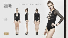 Load image into Gallery viewer, TT131 Adjustable leather loops mesh sleeves sexy women cotton punk bodysuits