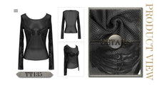 Load image into Gallery viewer, TT135 punk skeleton palm leather embroidery fetish sexy women round collar mesh T-shirt
