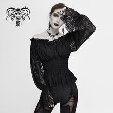 Load image into Gallery viewer, TT15101 gothic daily life off shoulder elastic waist lantern sleeve lace sexy women t-shirt