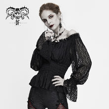 Load image into Gallery viewer, TT15101 gothic daily life off shoulder elastic waist lantern sleeve lace sexy women t-shirt