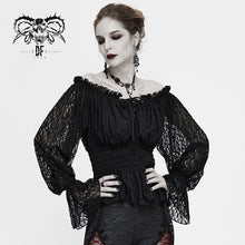 Load image into Gallery viewer, TT15101 gothic daily life off shoulder elastic waist lantern sleeve lace sexy women t-shirt
