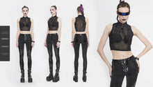Load image into Gallery viewer, TT170 Cyberpunk Flocking Mesh Stand Collar Short T-shirt