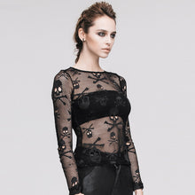 Load image into Gallery viewer, TTP223 punk sexy women skeleton transparent mesh long sleeves t-shirts