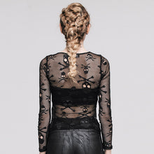 Load image into Gallery viewer, TTP223 punk sexy women skeleton transparent mesh long sleeves t-shirts