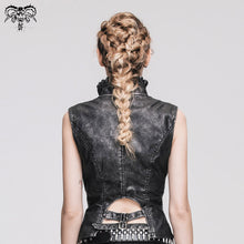 Load image into Gallery viewer, WT00501 Black and silver big opening chest wave collar sexy lady leather waistcoats