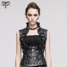 Load image into Gallery viewer, WT00501 Black and silver big opening chest wave collar sexy lady leather waistcoats