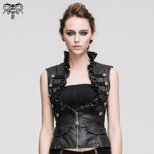 Load image into Gallery viewer, WT00502 Spring biker bronze bared breast wave collar lady steampunk leather short vests