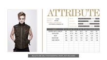 Load image into Gallery viewer, WT038 brown steampunk high collar lace up back zipper up men waistcoat with pockets