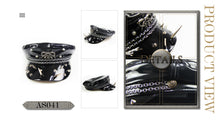 Load image into Gallery viewer, AS041 Military uniform punk spiked black bright leather hat with chains