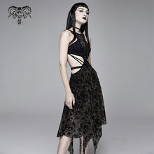 Load image into Gallery viewer, SKT09001 semilucent black Queen cross flocking printed sleeveless sexy women mesh dress