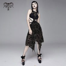 Load image into Gallery viewer, SKT09001 semilucent black Queen cross flocking printed sleeveless sexy women mesh dress