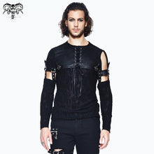 Load image into Gallery viewer, TT097 daily punk leather spliced irregular detachable sleeve lace up men T-shirt