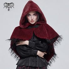 Load image into Gallery viewer, CA02502 red winter gothic women warm grained plush short hooded cape