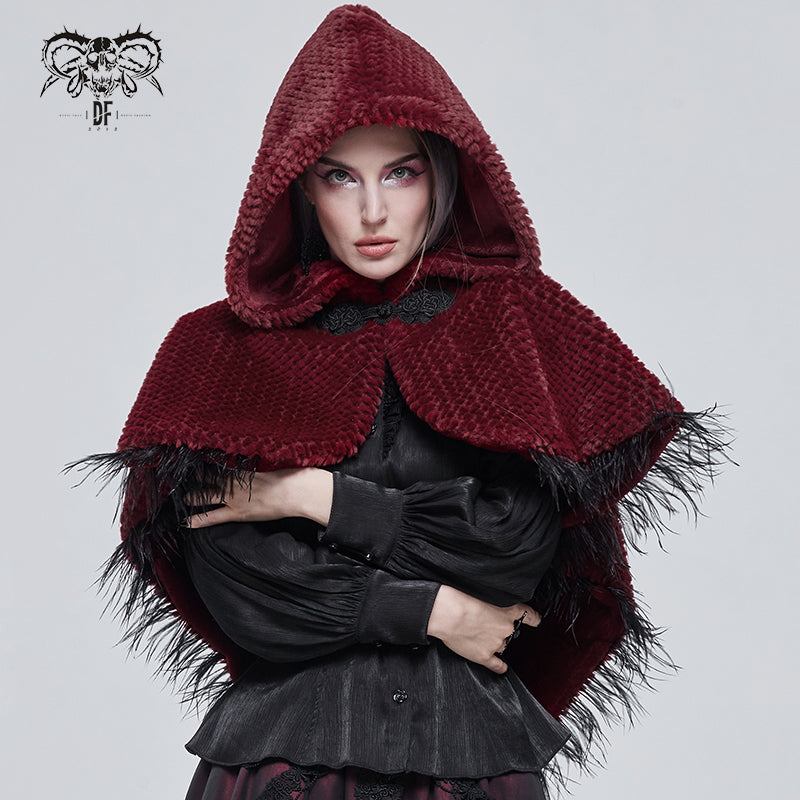 Women's Winter Gothic Plush Short Hooded Cape