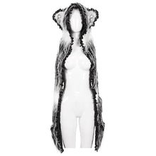 Load image into Gallery viewer, AS141 Black and White Long Hair Cat Ears Punk Hooded Scarf