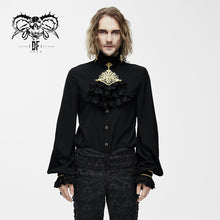 Load image into Gallery viewer, SHT02301 Men Gothic black and gold embroidered lace sleeves bow tie chiffon shirts