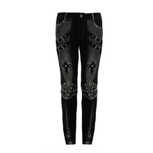 Load image into Gallery viewer, PT10401 designer punk contrast color hand rubbed leather men trousers with loops
