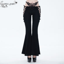 Load image into Gallery viewer, EPT008 hollow out sexy girls black bell-bottoms pants with lace and diamond