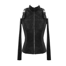 Load image into Gallery viewer, CT122 punk floral pattern off the shoulder stretchy zipper up girls skinny jacket