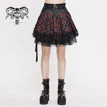 Load image into Gallery viewer, SKT110 Daily black and red young girls punk lace up Scottish plaid Tartan skirts with bag