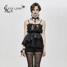 Load image into Gallery viewer, ECST003 Asymmetric embroidered organza hem velvet belt sexy women lace camisole