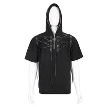 Load image into Gallery viewer, TT210 black men short sleeves shoulder string loose Hoodie