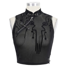 Load image into Gallery viewer, TT170 Cyberpunk Flocking Mesh Stand Collar Short T-shirt