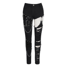 Load image into Gallery viewer, PT121 Punk asymmetrical spliced broken hole women worn out pants with chains