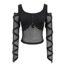 Load image into Gallery viewer, TT048 mesh spliced off the shoulder sexy women punk long sleeves T-shirts