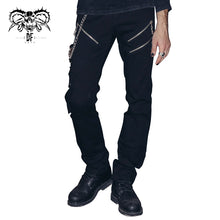 Load image into Gallery viewer, PT001 devil fashion punk rock zipper black men trousers with chains