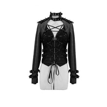 Load image into Gallery viewer, CT131 five-pointed star spiked zipper up punk mesh women coat with loops
