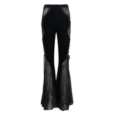 Load image into Gallery viewer, EPT009 stage see-through side laced up velvet flared black women gothic trousers