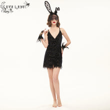 Load image into Gallery viewer, ESX001 sexy lingerie black velvet pattern translucent suspender nightdress