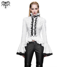Load image into Gallery viewer, SHT01702 Paisley jacquard flared sleeves Gothic white ruffled lace up women blouse