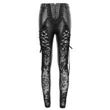 Load image into Gallery viewer, PT202 Queen Flocked laced up Goth Leggings