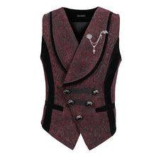 Load image into Gallery viewer, WT07002 Gothic dark pattern black and red vest (with brooch)