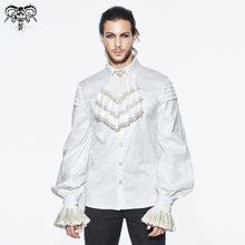 Load image into Gallery viewer, SHT030 Gold embroidered bow tie ruffled sleeves jacquard white gothic men shirts