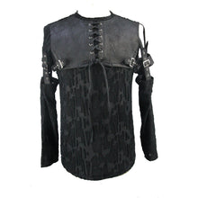 Load image into Gallery viewer, TT097 daily punk leather spliced irregular detachable sleeve lace up men T-shirt
