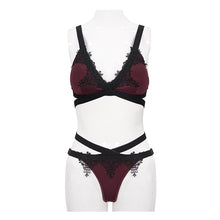 Load image into Gallery viewer, SST008 Burgundy Gothic Lace Swimsuit Set