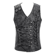 Load image into Gallery viewer, WT047 Autumn Punk rock fog-flower patterned lace up black men leather waistcoat