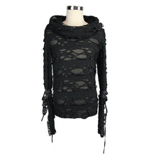Load image into Gallery viewer, TT084 punk men ripped finger covered autumn hooded black top