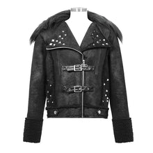 Load image into Gallery viewer, CT142 decadent punk warm spiked fur collar men wool short jacket with loops